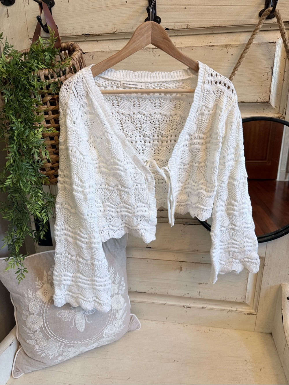 moon & madison White Crochet Knit Cardigan